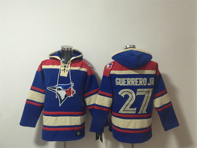 Men's Toronto Blue Jays #27 Vladimir Guerrero Jr. Royal Ageless Must-Have Lace-Up Pullover Hoodie